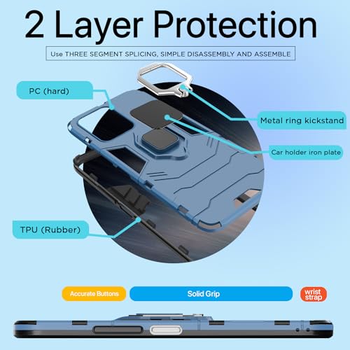 Image of Pikkme Redmi 12 5G Back Cover | D5 Tough Armor Bumper | 360 Protection Case | Ring Holder Stand Case for Redmi 12 5G (Blue)