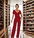 ZonJie Elegant Red Jumpsuit for Women Sexy Deep V Neck Short Sleeve Wide Leg Pant Plus Size Romper,Red X-Large