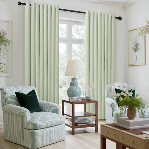 Sage Green Blackout Curtains 2 Panels Linen Texture Thermal Eyelet Curtains