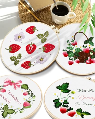 Image of TINDTOP Embroidery Kit for Adult, 4 Pack Cross Stitch Practice Kits | for Beginners Include Embroidery Cloth Hoops Threads for Craft Lover Hand Stitch with Embroidery Skill Techniques