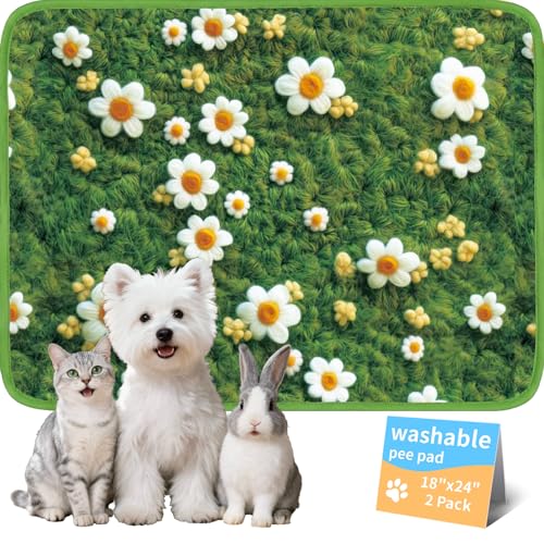 Washable Pee Pads for Dogs, Reusable Puppy Potty Training Pads, Ultra-Absorbent Thick Waterproof Leak-Proof Non-Slip Pads & Mat for Crate, Playpen, Floor, Whelping & Housebreaking , 2 Pack 18