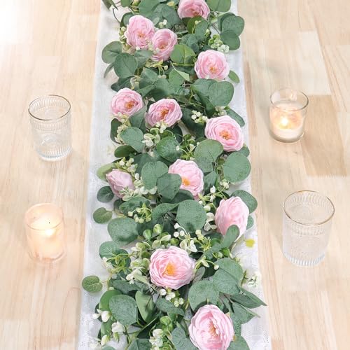 UXORSN 2PCS 12FT Artificial Eucalyptus Flower Garland with P