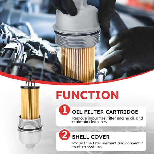 917-190 Upgrade Aluminum Engine Oil Filter Housing Cap with Oil Filter Compatible with Dodge 200 300 Jeep Wrangler Chrysler Challenger Ram 1500 ProMaster 3.6L OE# 68191350AA, 68191349AA, 68191349AC