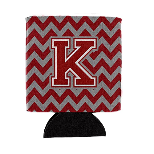 Caroline's Treasures CJ1049-KCC Letter K Chevron Maroon and White Can or Bottle Hugger Cooler Washable Drink Sleeve Collapsible Beverage Insulated Holder, Can Hugger, Multicolor