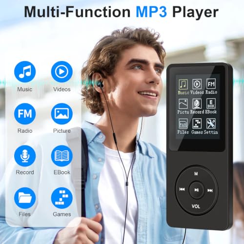 COVVY 8 Go/16 Go Lecteur de Musique MP3 Portable, Prend en Charge jusqu'à 64 Go de Carte mémoire SD, Son sans Perte, Lecteur MP3 HiFi, Musique/vidéo/Enregistrement Vocal/Radio FM (8G,Noir) – vue 2