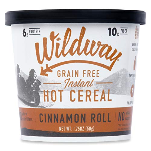 Wildway Vegan Hot Cereal Cups | Cinnamon Roll | Certified Gluten Free Instant Breakfast Cereal, Low Carb Snack | Grain-Free, Keto, Paleo, Non-GMO, No Artificial Sweetener | 6 pack