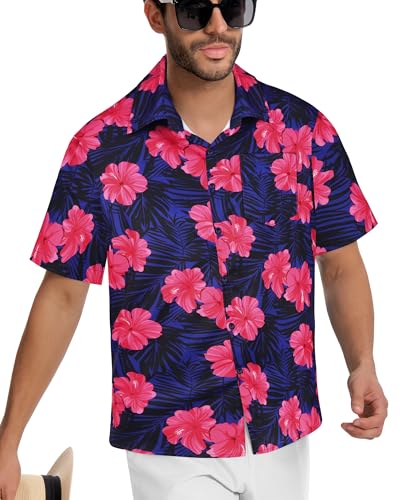 Image of Men Hawaiian Shirt Short Sleeve Summer Beach Button Down Shirts with Pocket