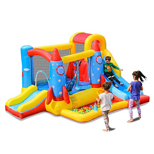 doctor dolphin Inflatable Bouncy House for Kids Outdoor Bounce House Slide Rocket Jumping Bouncy Castle House with Air Blower for Kids