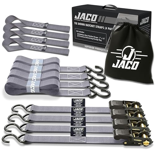 JACO 1" x 15 ft Ratchet Tie Down Straps (4) 1,823 lbs Grey