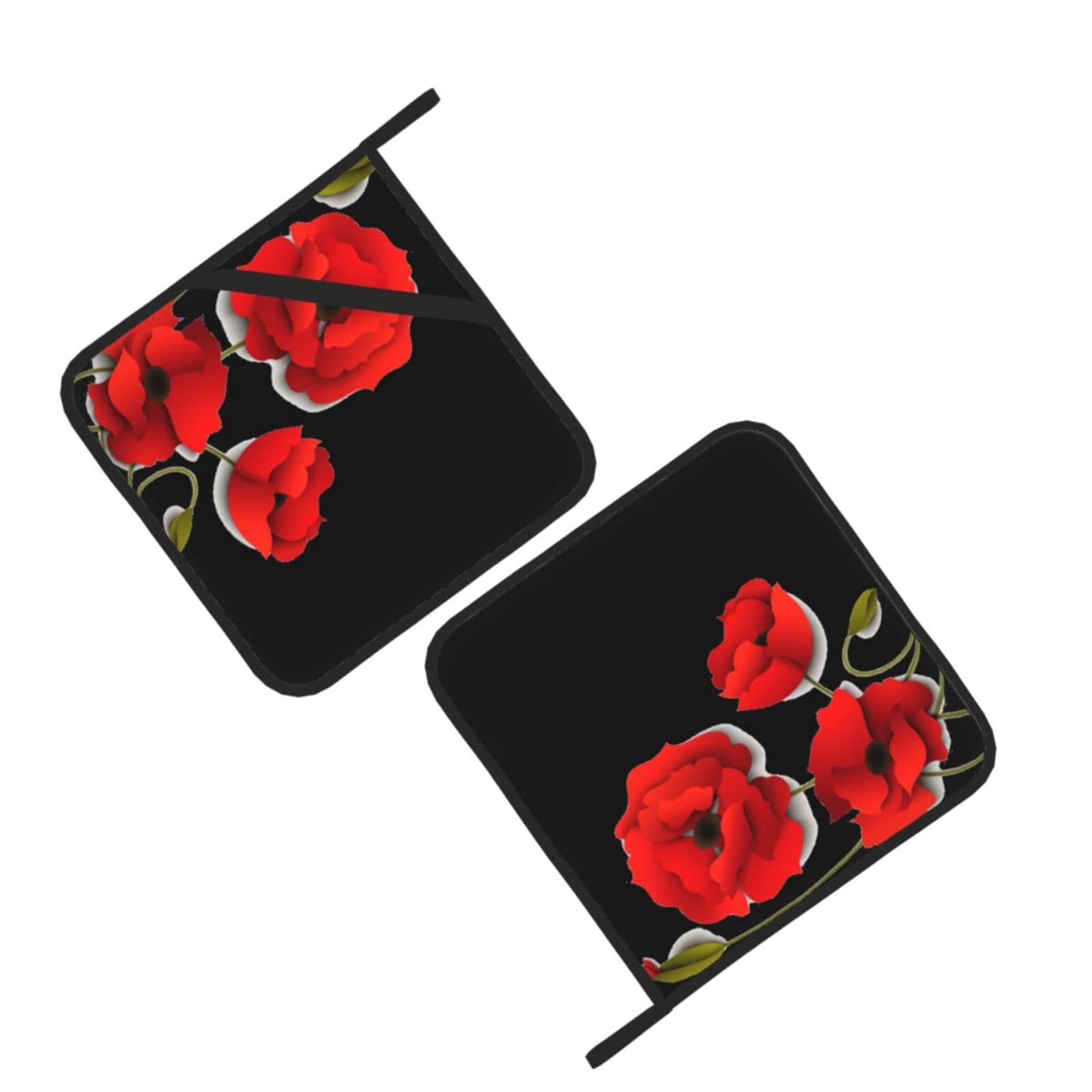 Poppy Flowers Vivid Petals Printed Oven Pot Holders Set of 2 Pcs Heat Resistant Kitchen Microwave Potholders for Cooking Baking Grilling