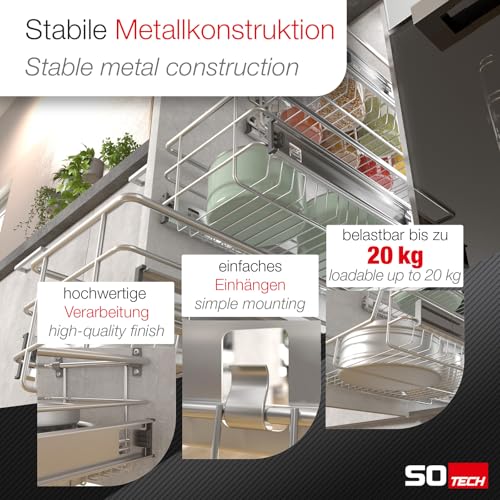 Miniatura 5 de Sotech 60 Cm Cajón Telescópico Con Softclose 20 Kg De Capacidad De Carga Cromo Pulido Cesta De Alambre Extraíble