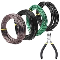 Swpeet 5Pcs 4 Größen 1/1.5/2/3 mm Bonsai Training Draht 164 Füße Total mit Drahtschneider, Aluminium Draht Bonsai Werkzeug Kit, Bonsai Zubehör für Bonsai Bäume Indoor Garten DIY Werkzeuge