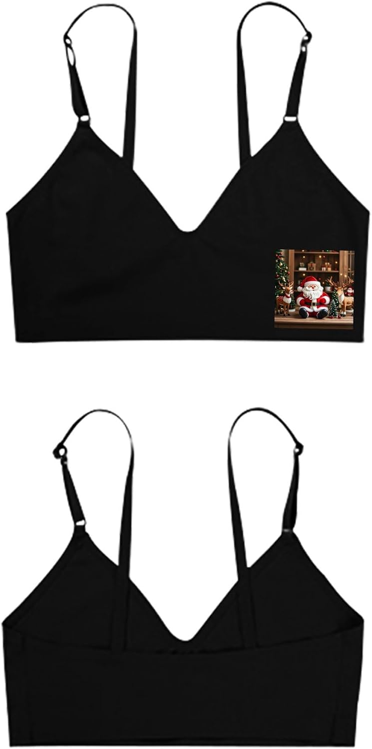 Santa Claus Doll Reindeer Model Bra with Adjustable Straps, Coverage Bralette, Women Seamless Bra, Push Up Wireless Bras Small Black