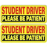 (2 Pack) Student Driver Sticker - New Driver Sticker - Student Driver Sticker for Car (Non Magnetic) - 10 x 4' Easily Removable - New Driver Sticker for Car - Please Be Patient Student Driver Sticker
