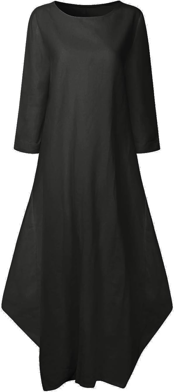 Jacansi Women's Cotton Linen Dress with Pocket Oversized Loose Dress Kaftan Dress - Image 2