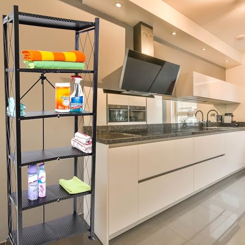 Image of Origami 6 Tier Classic Stamped Metal Storage Shelves for Books, Decor, Vinyl Records, and Garage Organization and Storage, Black