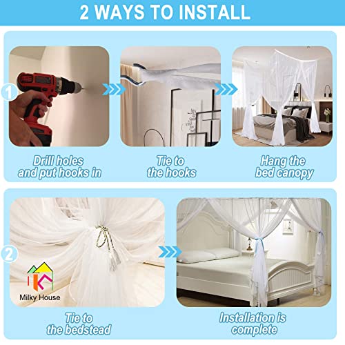 Canopy Bed Curtains, 4 Corner Post Canopy Bed Curtain Queen, Bed Canopy Curtains Twin, King Bed Canopy Curtains For Decor Cribs, Adult Bedroom Bed Kids Rooms Bassinet, Bed Curtains Tents Netting White #TOP7