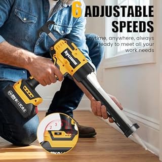 byczone Electric Caulking Gun With 2X2000mAh Batteries, 10 Oz Cordless Caulk Gun with Adjustable Speed, LED Light, Battery Powered Caulking Gun for Filling, Sealing, Repair