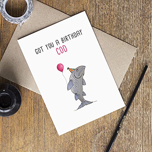 Cod Fish Themed Funny Birthday Card - "Got You A Birthday Cod", Happy Birthday Card #TOP1