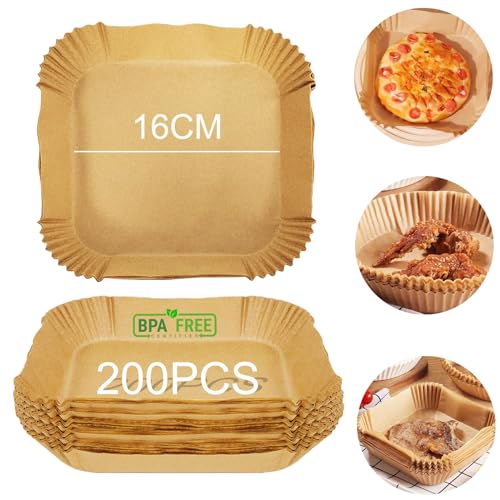 Pulsky Airfryer – Papel de horno para freidora de aire caliente, 16 cm, 200 unidades, 3-5 L, accesorios compatibles con Philips, Tefal, Cecotec, horno torre, microondas Air Fryer
