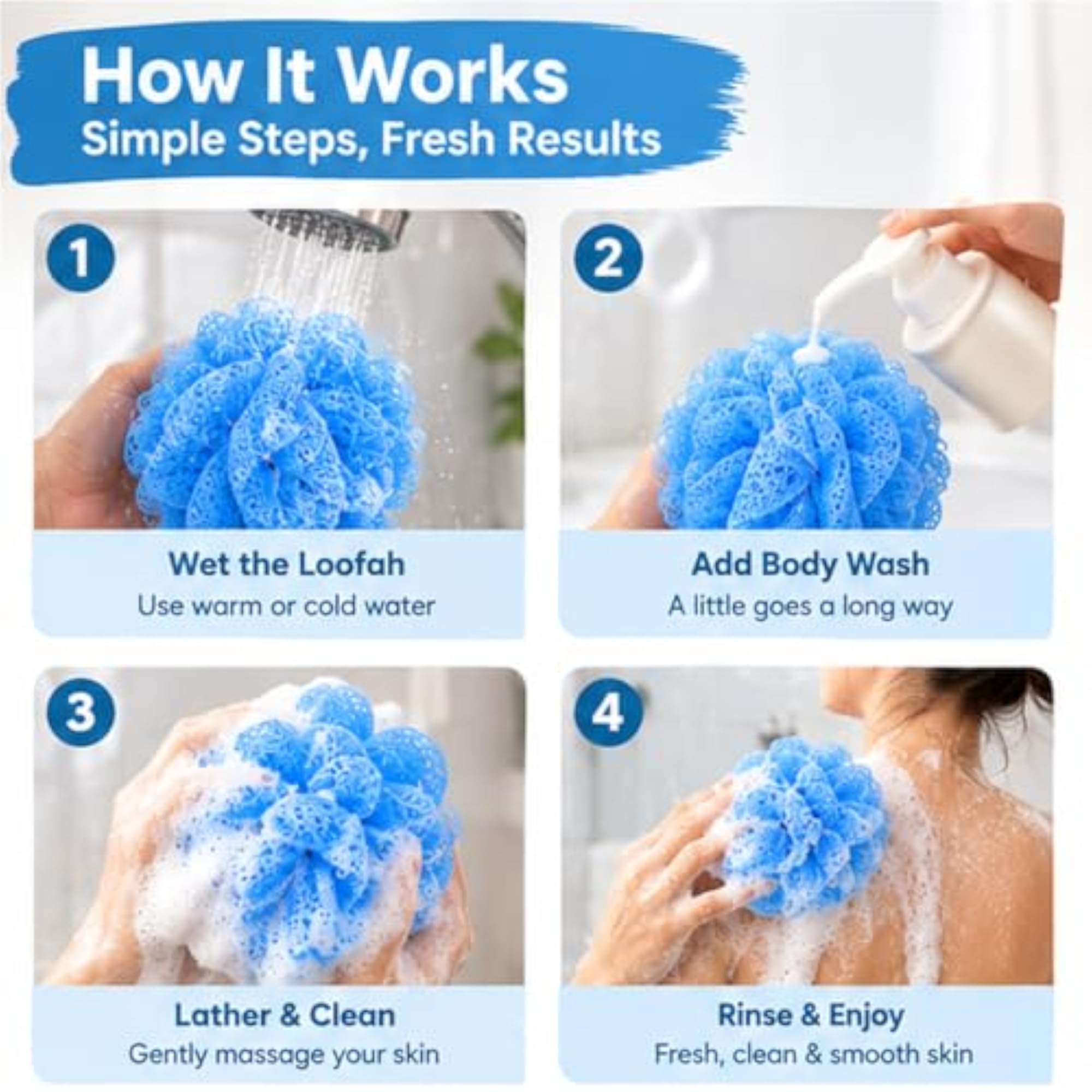 Bath Loofah Sponge Scrubber, Exfoliating Shower Pouf