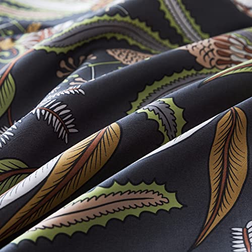 Softta Vintage Flower Bedding Sets Queen Size 3Pcs Duvet/Quilt Cover Sets Boho Flower Leaves Dark Grey Background Damascus Colorful Flower 100% Egytian Cotton Hidden Zipper Bedding Collection #TOP4