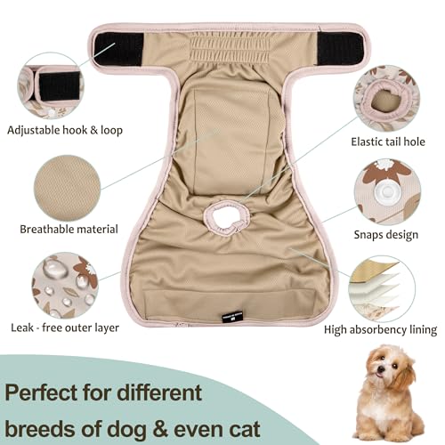 Image of Female Dog Diapers 5Pcs - Premium Reusable Diapers for Doggie in Heat - Highly Absorbent Dog Diapers Female for Pet Incontinence with Adjustable Snaps, Breenish Lily Flower, XXL