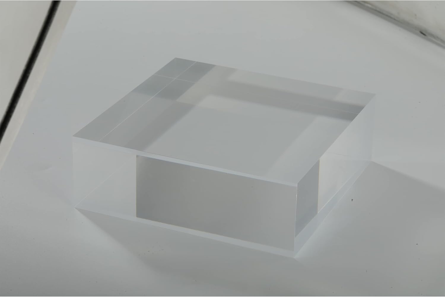 Condition photo showing New/Like New for ciaoher 2in thickness solid acrylic cube display block clear polished pedestal stand riser solid base 2'' x 6" x 6", 1 pack 2x6x6
