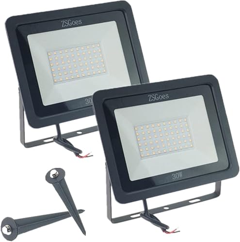ZSGoes Paquete de 2 luces LED blancas frías de 30 W para exteriores, impermeables, IP65, reflectores de pared, luz de paisaje de seguridad, hogar,