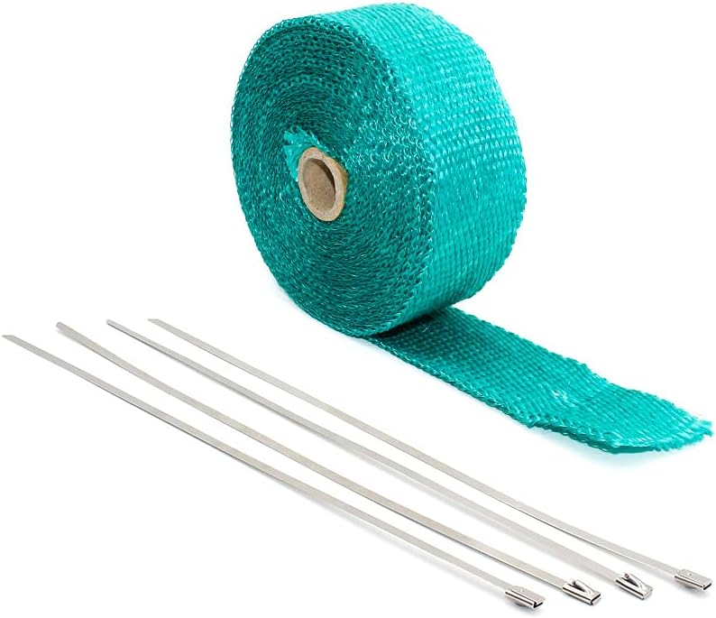 10M Thermal + 4 Pcs Ties Wrap Exhaust Insulating Warp Header Warp Exhaust Pipe Warp(Green)