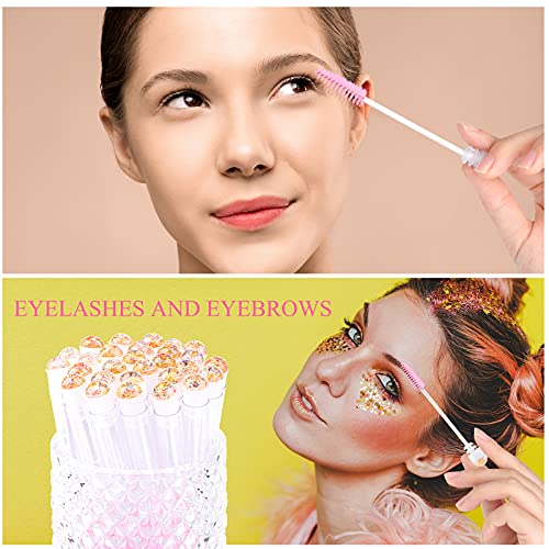 Dming 20pcs Eyelash brush Lash Wand Makeup tool Eyelash Extension supplies Cleaning brush Diamond Mascara foil pink