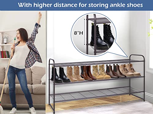 Image of KEETDY Long 3 Tier Shoe Rack for Closet Wide Shoe Storage Organizer Stackable Metal Shoe Shelf for 24 Pairs Men Sneakers with Wire Grid for Closet Floor, Bedroom, Entryway, Bronze