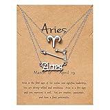 PANTIDE 3Pcs Aries Zodiac Layer Necklaces for Women Retro Gold Plated 12 Constellation Pendant Letter Necklaces Exquisite Letter Horoscope Old English Zodiac Sign Necklace for Birthday Gift(Silver)