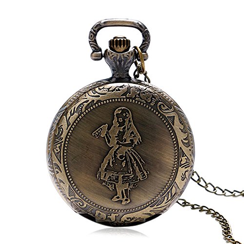 Image of Designer Inspirations Boutique ® Alice in Wonderland Drink Me Brushed Bronze Effect Antiqued/Vintage Case Women's Quartz Pocket Watch Necklace - On 32" Inch / 80cm Chain