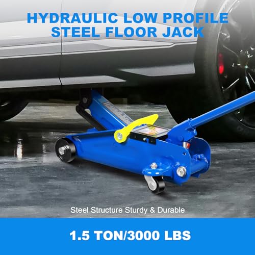 Image of Jack Boss Floor Jack 1.5 Ton (3,000 LBs) Hydraulic Car Jack, Lifting Range from 5.1 Inch to 12.6 Inch, Fits Sedans Automotive Blue