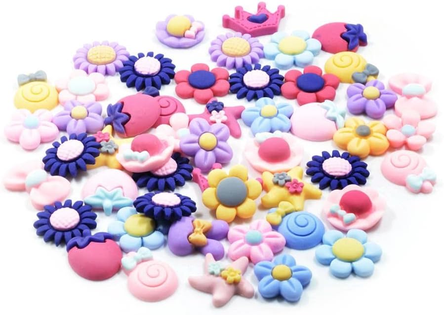 JAZZY PEARLS® 50 Pieces Lots Mixed DIY Kawaii Flatbacks Resin Flat Back Flowers Star Lollipop Cabochon Buttons Scrapbooking Slime Charm DIY Embellishment Craft