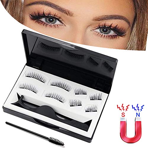 Pestañas Magneticas,3d Pestañas Postizas Naturales Magnéticas Reutilizables, Kit Pestañas con Rizador de Pestañas (2 Pares/8 Piezas)