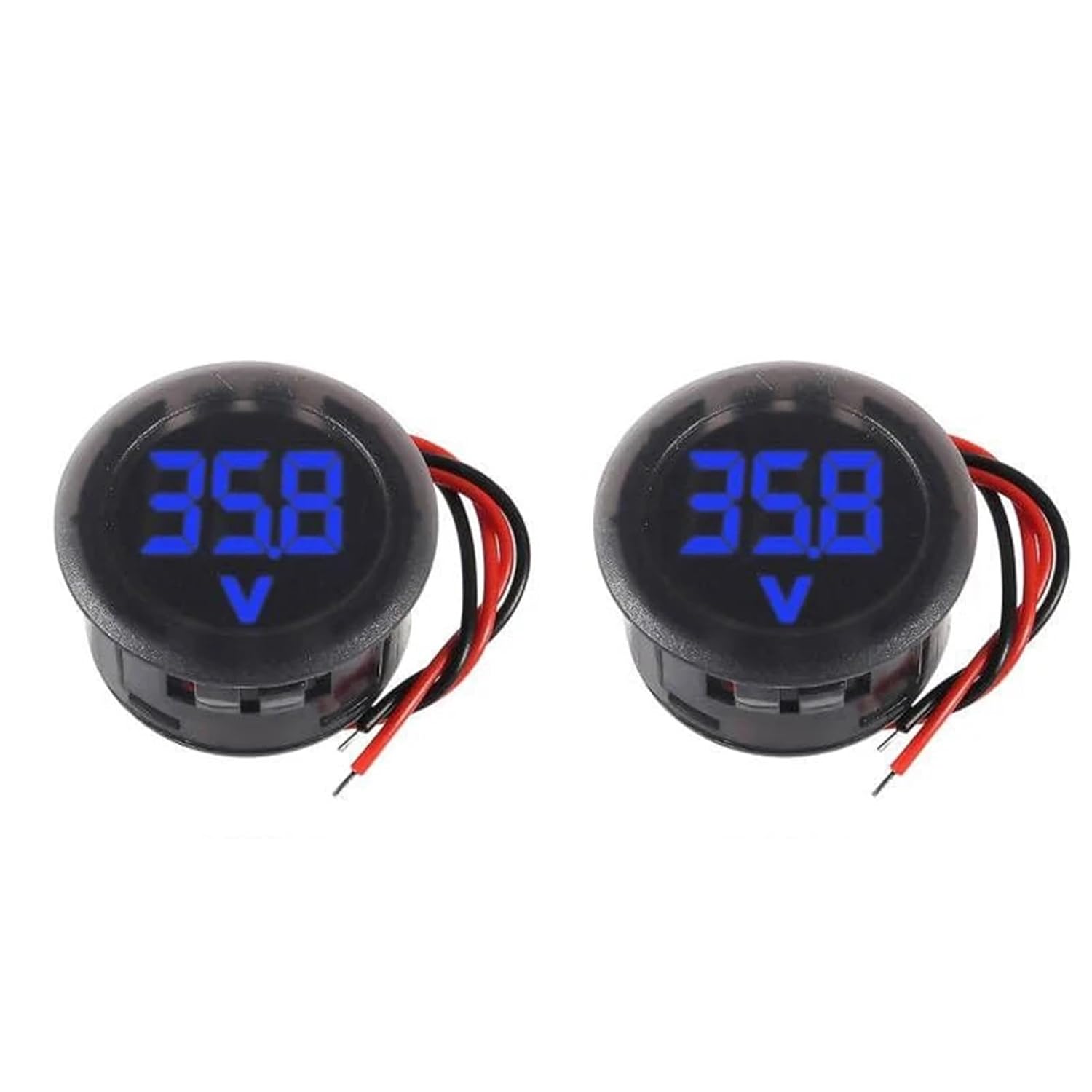 2/4pcs DC 4-100V Car Voltage Gauge LED Digital Display 12V 24V Waterproof Voltmeter Round Meter Volt Tester(Blue)