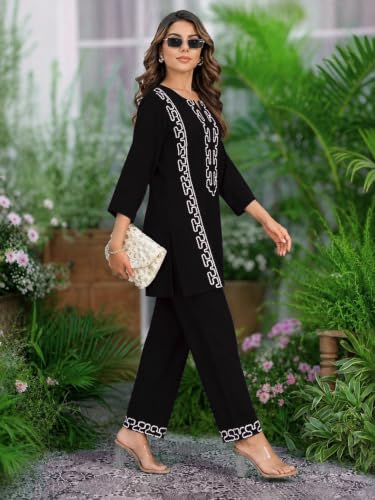 Image of SHIENZY Women Cotton Blend Co Ord Set | Two Piece Ethnic Outfit for Women | Solid Top and Palazzo Pants | Casual Lounge Wear | Stylish Comfortable Trendy Summer Co Ord Outfit