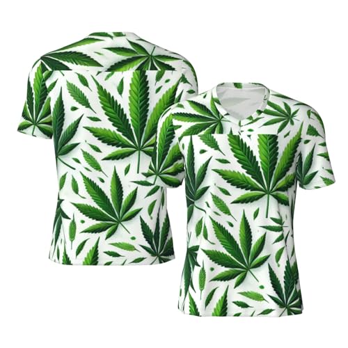 Stylish Athletic Sports Jersey Cannabis-Leaves-Green Men's Rugby Jersey X-Large