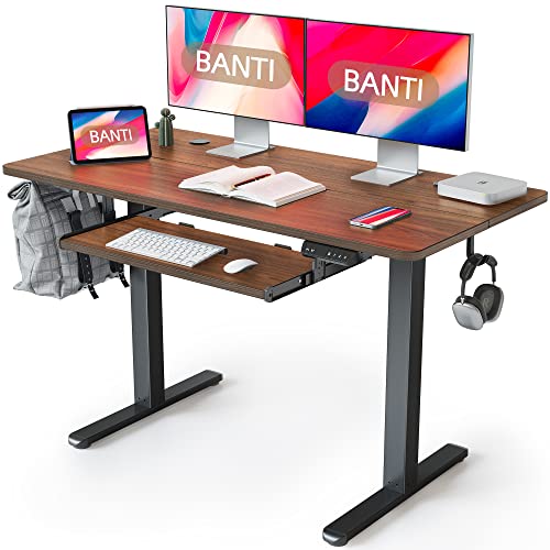 Banti 40" X 24" Height Adjustable Electric Standing Desk With Keyboard Tray, Sit Stand Up Desk With Splice Board, Black Frame/Expresso Top #TOP5
