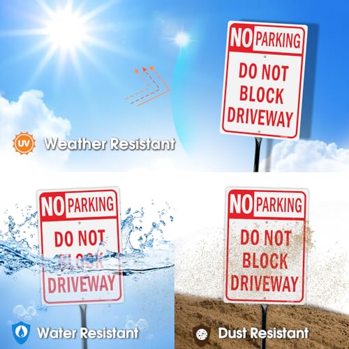 T&R Large No Parking Sign Do Not Block Driveway Sign with 54" Stake - 14"x10" .040 Rust Free Aluminum, Reflective, Waterproof and Fade Resistant, 2 pre-drilled holes, Includes Matching Screws & Wrench, Easy to Mount by T&R - Image 3