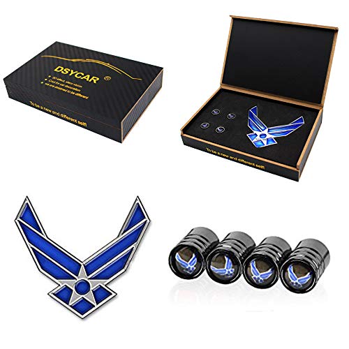 Dsycar 3D Metal Blue Wing Us Air Force Premium Car Body Side Rear Trunk Emblem Badge - Gift 4 Free Air Force Logo Tire Valve Stem Caps #TOP1