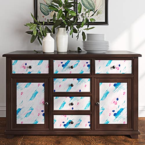 Rewallpaper Abstract Wallpaper Stick And Peel Art Painting Blue Pink Peel And Stick Wallpaper Floral Colorful Contact Paper 17.5In X 10Ft Boho Flower Wallpaper For Kids Room Girls Bedroom Bathroom #TOP4