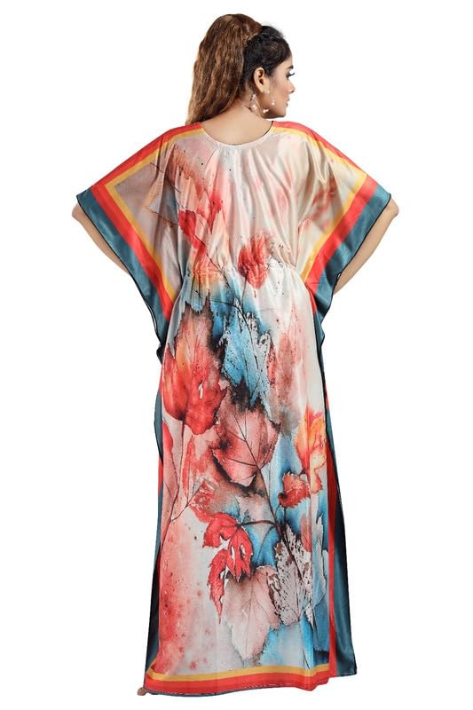 Image of Women's- Kaftan /Nighty /Maxi /Gown /Nightdress /Nightwear Serena Fabric- V-Neck Floral Print