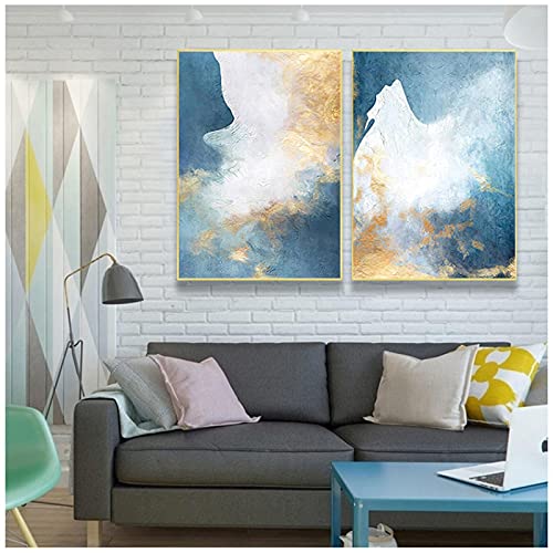 Art mural abstrait moderne or et couleur rêveuse | Peinture sur toile salon 60x90