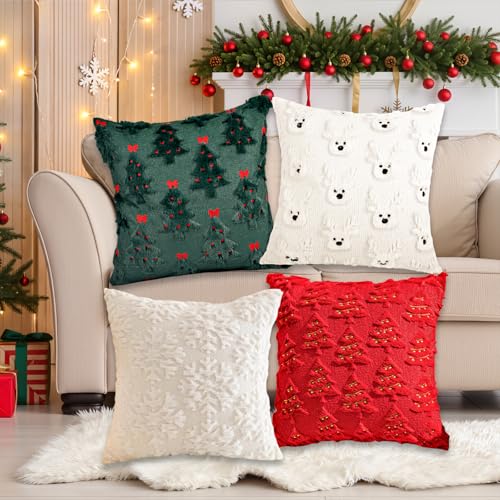Kissenbezug Weihnachten für Weihnachtsdeko - 4er Set 45x45 cm 3D...