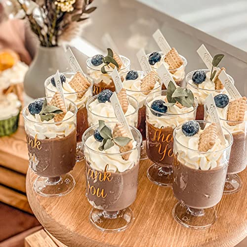 BOBIVAWER 49 Pcs 3.5 oz Plastic Dessert Cups with Spoons Serves Disposable Shot Round Wine Glasses Mini Parfait Cups Reusable Trifle Dessert Bowls Party Appetizer Cup