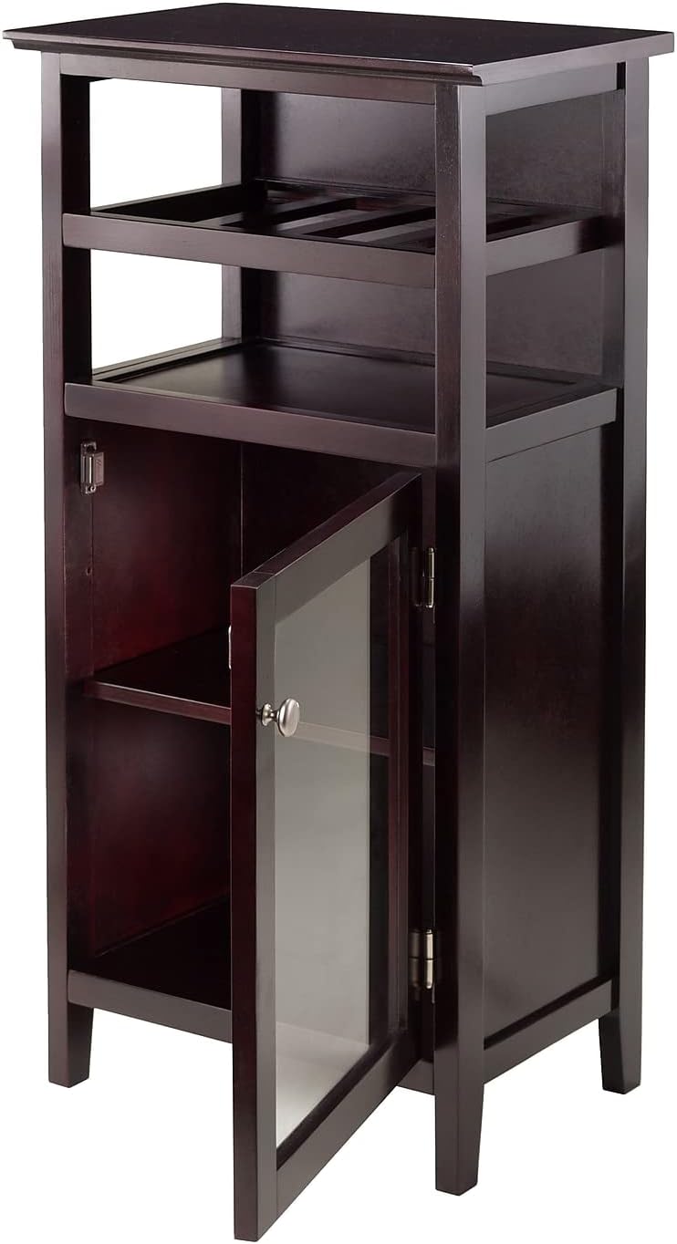 Espresso Transitional 19'' Wine Cabinet with Glass Door & Metal Pulls
