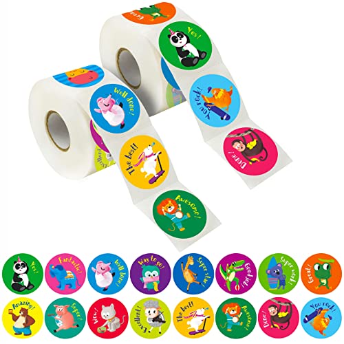 600 Stück Original Karikatur Tier Aufkleber, Anreiz Lehrer Belohnungs ermutigende geschenke für Kinder, Motivierend Etiketten in 16 Designs (3,8 cm Durchmesser) Cover